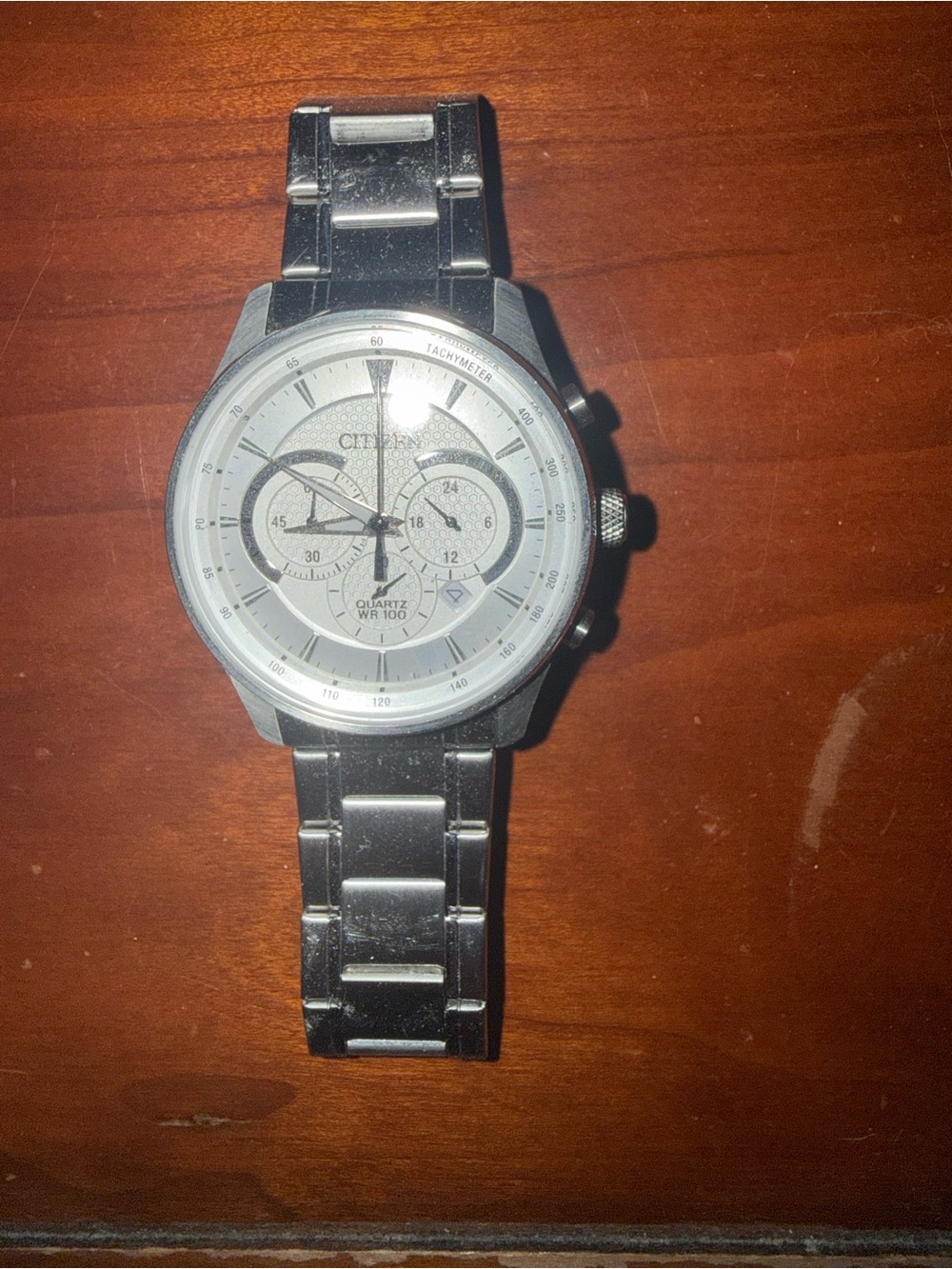 Citizen Silver-Tone Chronograph Watch with White Dial